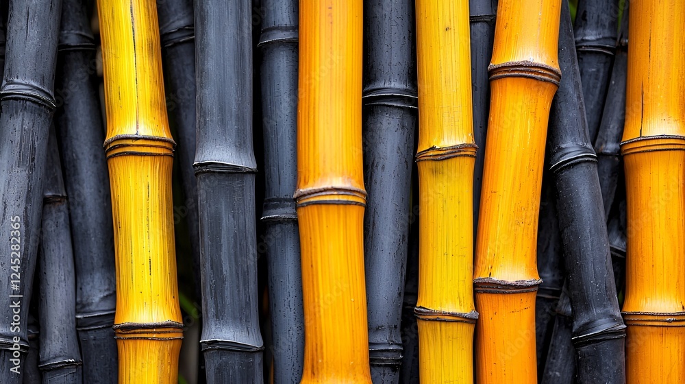 Black and gold bamboo stalks, garden background, nature texture Black and gold bamboo stalks, garden background, nature texture
