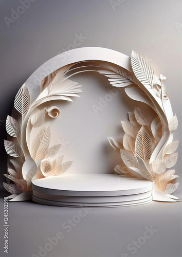 3d podium background with golden ornament