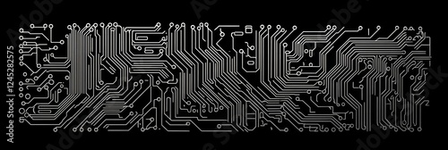 Abstract circuit board pattern with intricate black and white lines