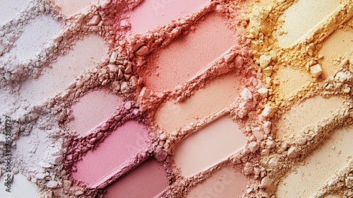 Colorful crushed eyeshadow palette with pink and orange tones in various shades photo