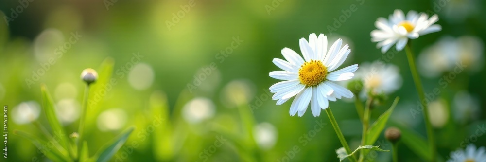 Delicate white marguerite flowers sway gently in the breeze, garden, gentle Delicate white marguerite flowers sway gently in the breeze, garden, gentle