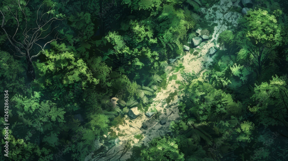 Serene Pathways: A Bird's Eye View of a Scenic Hiking Trail Through Lush Natural Wilderness and Rolling Terrain Serene Pathways: A Bird's Eye View of a Scenic Hiking Trail Through Lush Natural Wilderness and Rolling Terrain