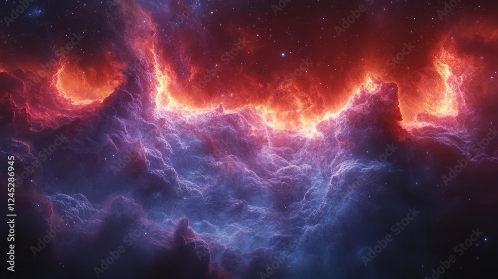Obraz premium Stunning Interstellar Clouds of Red and Blue Nebula. Generative AI