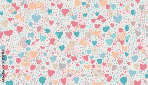 Cute heart confetti pattern background. Birthday decoration confetti, heart element cute seamless pattern. Childish color abstract decoration element background. Vector illustration.