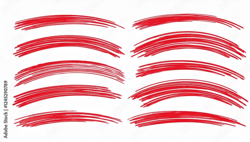 Obraz premium Red marker underline brush stroke set. Marker red pen highlights squiggle stroke. Vector swoosh brush handwritten underline set for accent, pencil emphasis element. Vector illustration