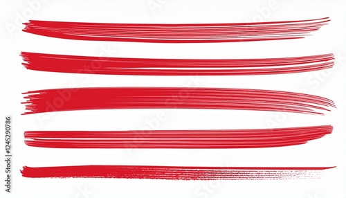 Red marker underline brush stroke set. Marker red pen highlights squiggle stroke. Vector swoosh brush handwritten underline set for accent, pencil emphasis element. Vector illustration