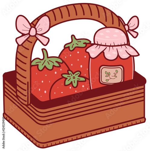 strawberry picnic basket illustration