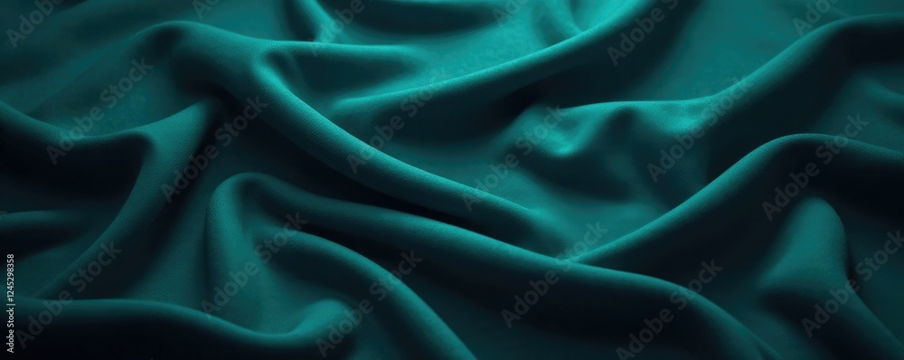 Fototapeta premium Velvety soft dark teal fabric texture with subtle shimmer, smooth, dark blue