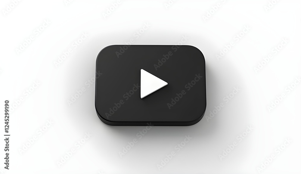 Black 3D play button with smooth finish on a white background Black 3D play button with smooth finish on a white background