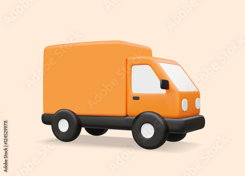 3D vector render illustration of orange minimalist delivery truck icon. Media for transporting goods parcel delivery and logistics  For e-commerce applications, websites, transportation, services