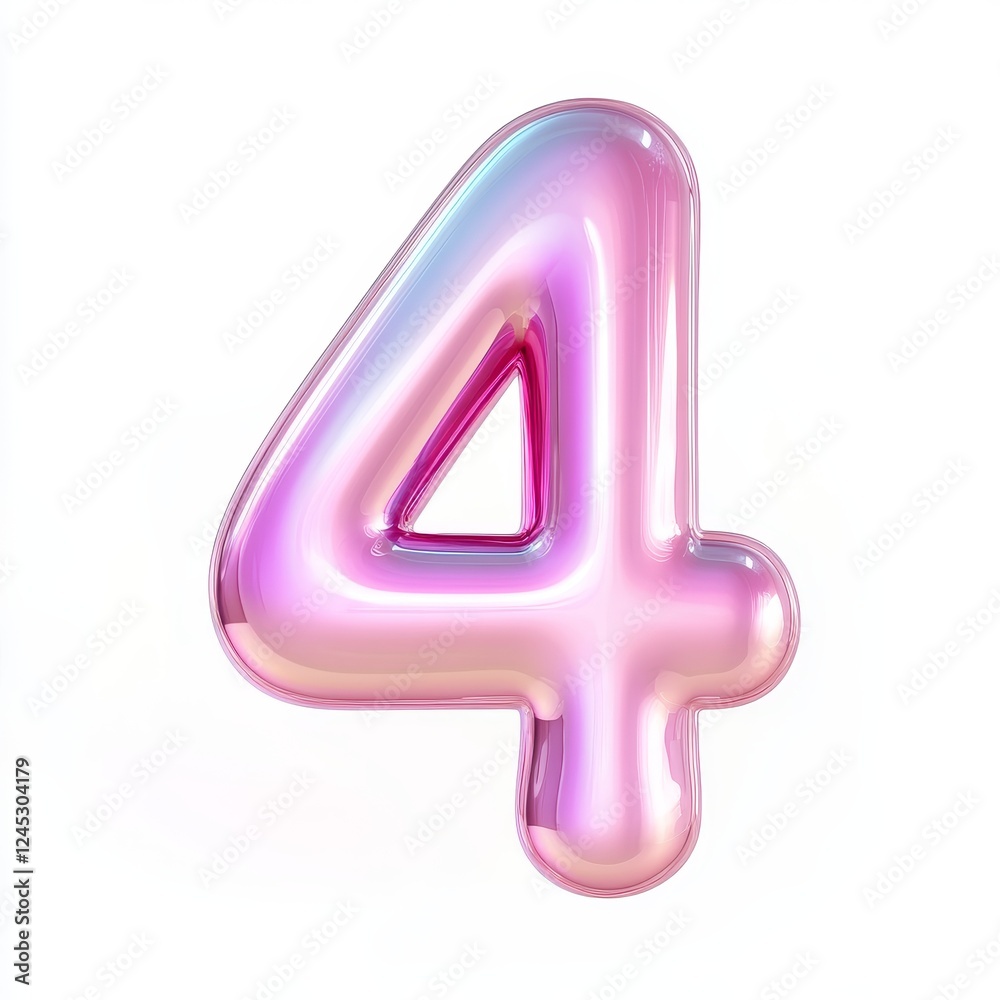 Shiny pink number 4 balloon with glossy gradient effect Shiny pink number 4 balloon with glossy gradient effect