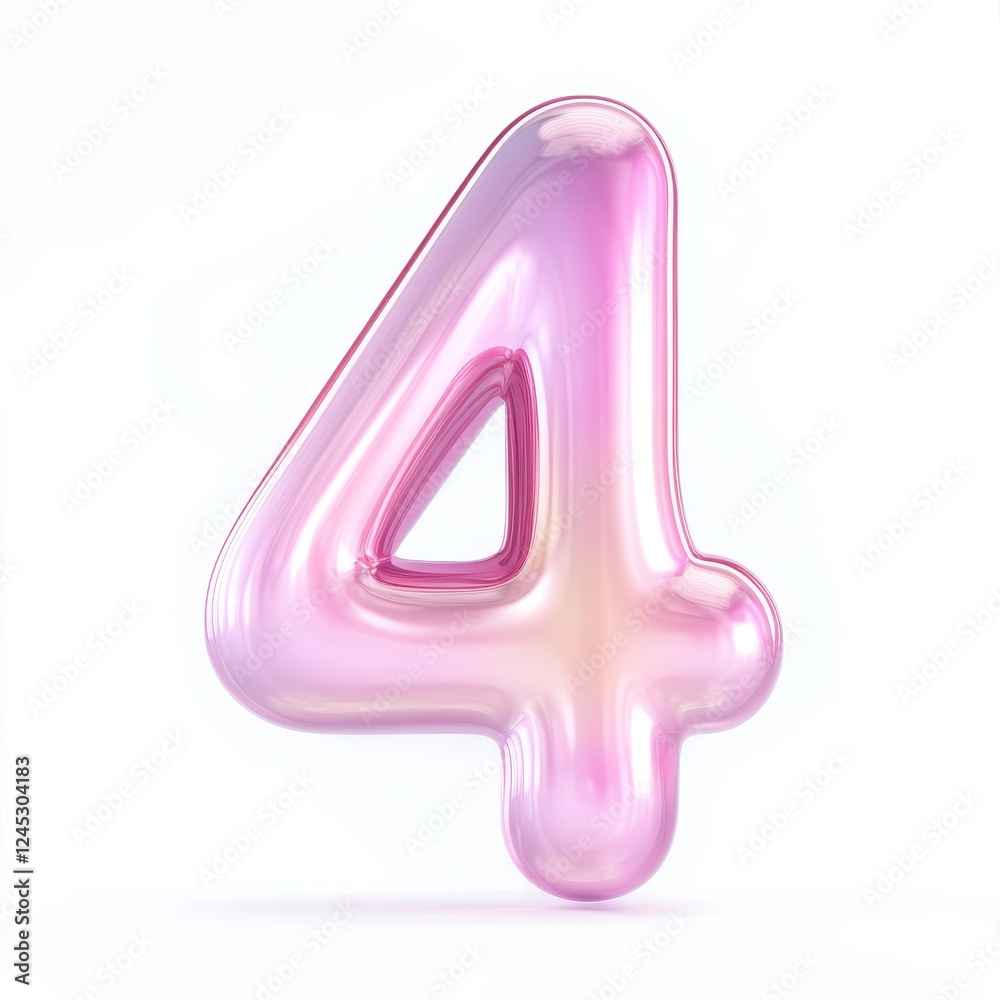 Shiny pink transparent number four on white background Shiny pink transparent number four on white background