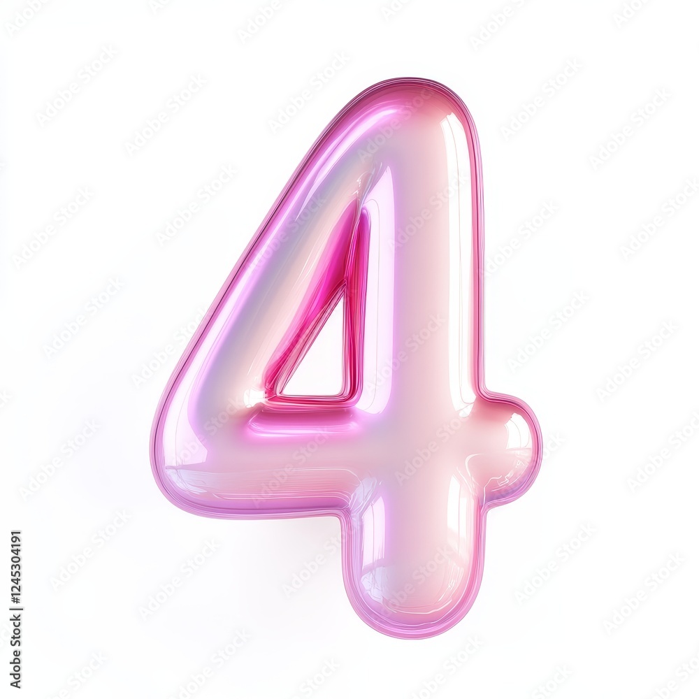 Glossy pink number 4 on white background Glossy pink number 4 on white background