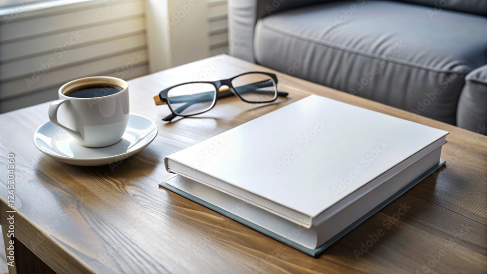 Blank Book Cover Mockup with Cozy Accessories on Rustic Wooden Table Blank Book Cover Mockup with Cozy Accessories on Rustic Wooden Table