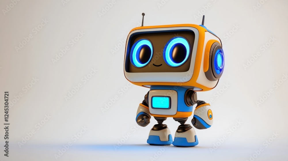 Cute Minimalistic 3D Rendering of a Robot Chatbot with Bright Colors Cute Minimalistic 3D Rendering of a Robot Chatbot with Bright Colors