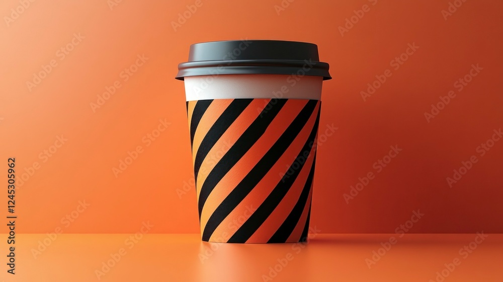 Coffee cup sleeve with bold diagonal stripes urban setting product photography minimalist design close-up beverage concept Coffee cup sleeve with bold diagonal stripes urban setting product photography minimalist design close-up beverage concept