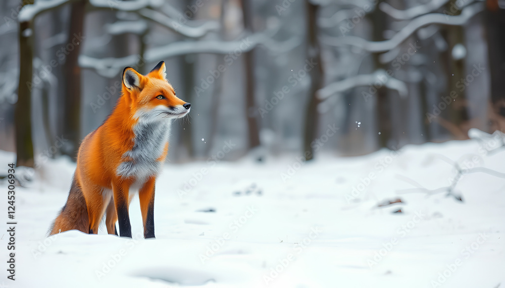 Obraz premium Red Fox in a Snowy Forest.