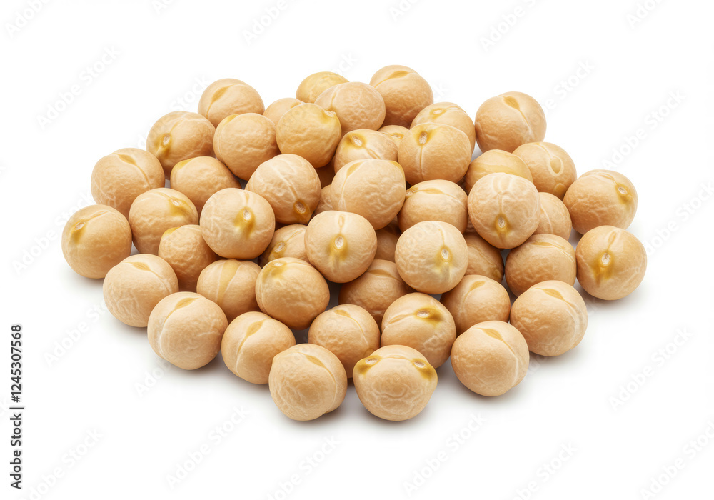 Top View of Raw Chickpeas Spread Across a White Background Highlighting Their Natural Texture and Shape Top View of Raw Chickpeas Spread Across a White Background Highlighting Their Natural Texture and Shape