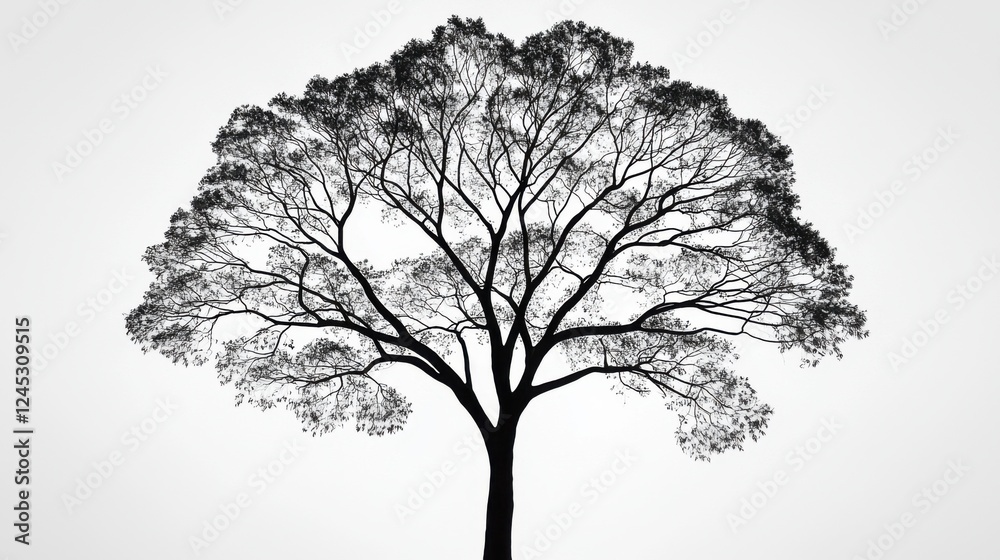 Obraz premium Tall Black Silhouette of a Eucalyptus Tree Against a Bright Background