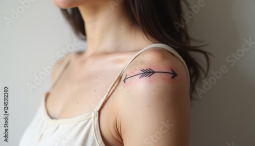 Minimalist Arrow Line Tattoo on Shoulder