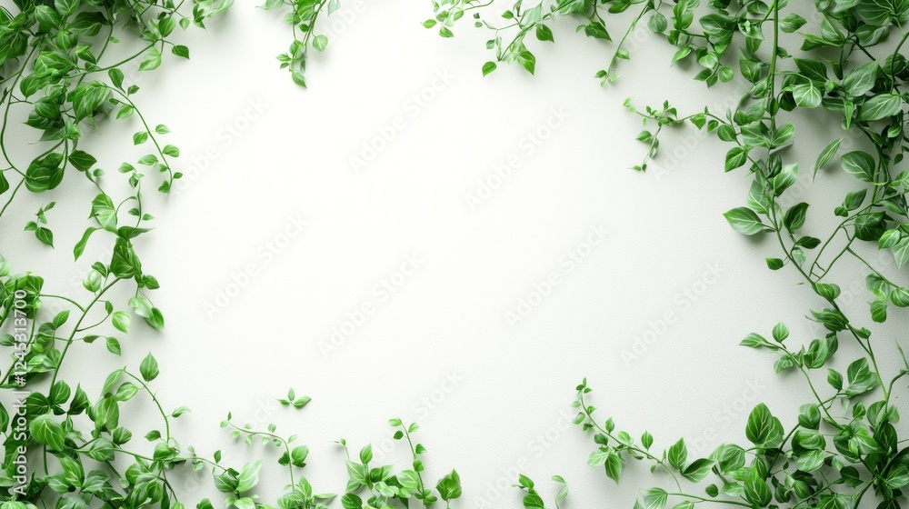 Vibrant Green Vines Frame on White Background Vibrant Green Vines Frame on White Background