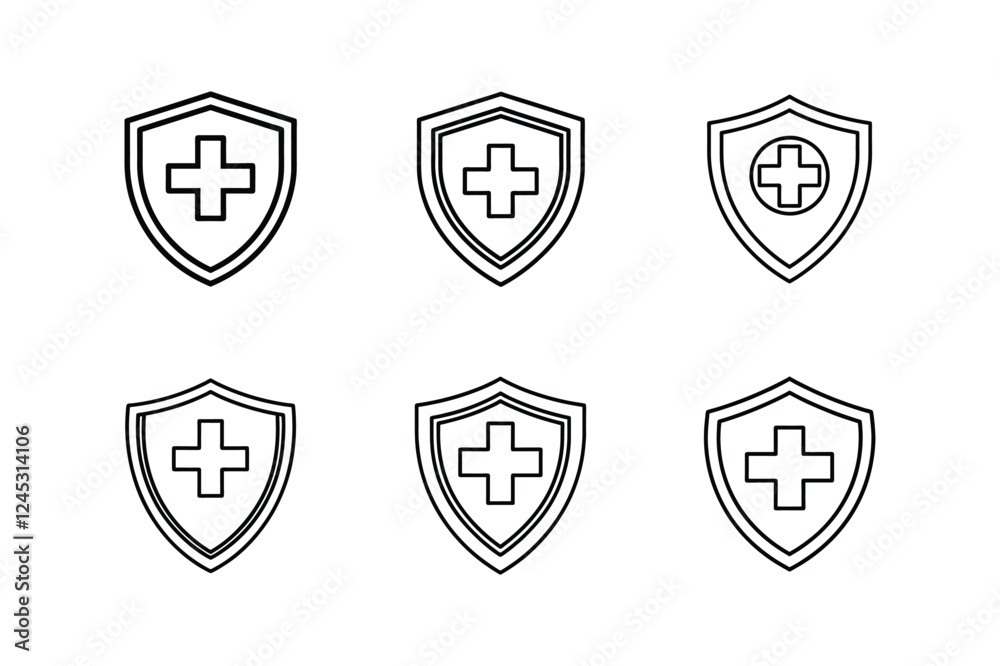 health shield line art vector illustration health shield line art vector illustration