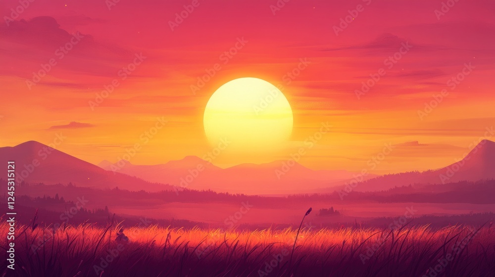 Obraz premium A stunning sunset background, glowing horizon with warm golden hues.