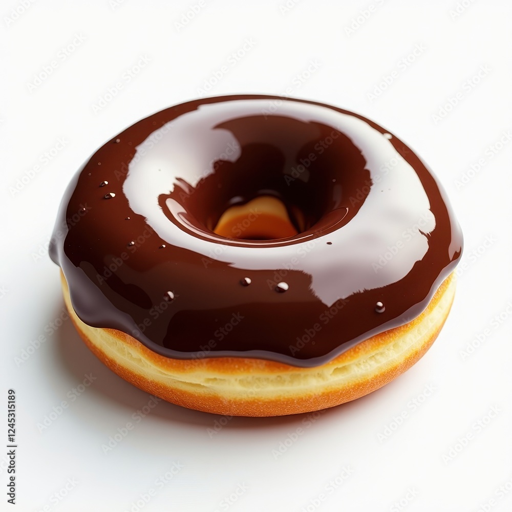 Lively Animated Glazed Donut with Glossy Chocolate Glaze and White Icing on White Background Lively Animated Glazed Donut with Glossy Chocolate Glaze and White Icing on White Background