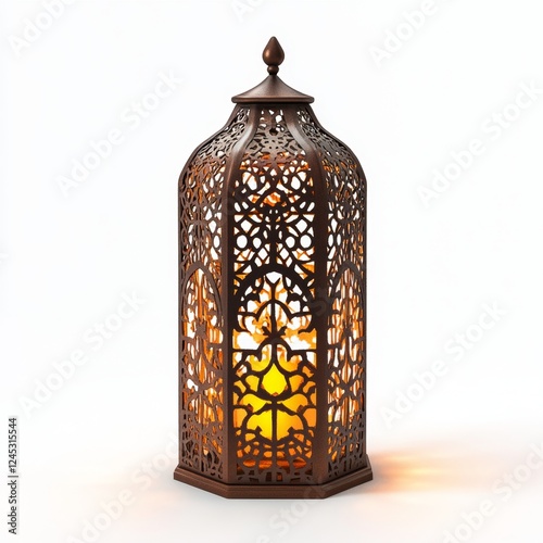 Illuminated Moroccan lantern, studio, white background, Ramadan