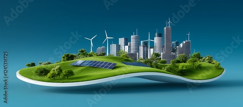 Obraz na płótnie Eco-Friendly Cityscape: Sustainable Urban Development on a Green Island w salonie