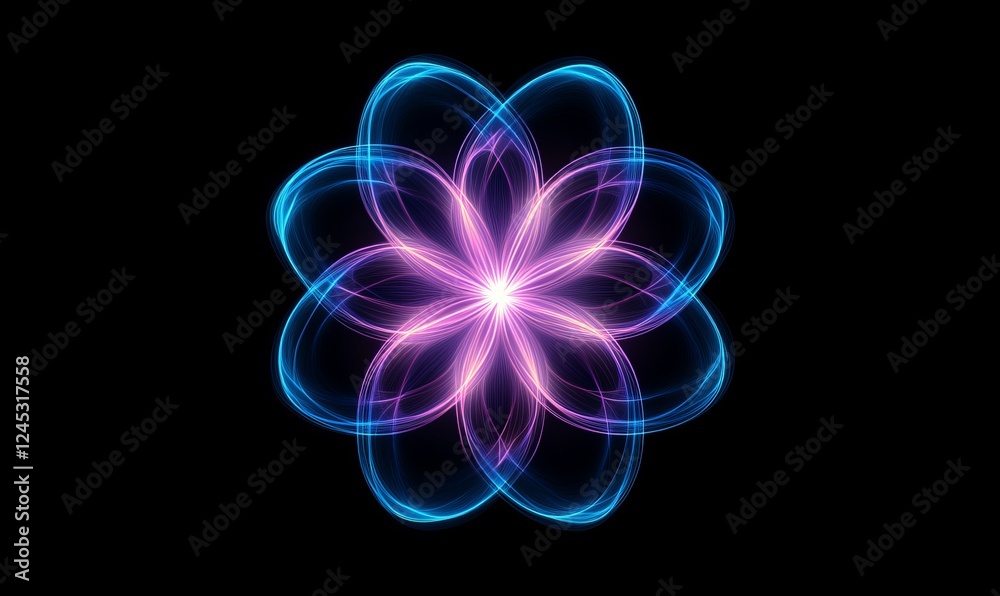 Glowing abstract flower, cosmic design, dark background, spiritual art Glowing abstract flower, cosmic design, dark background, spiritual art