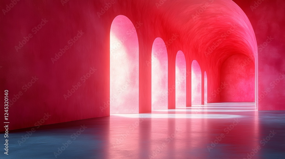 Pink Archway Corridor - Abstract Architectural Background Pink Archway Corridor - Abstract Architectural Background