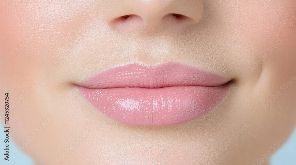 Fototapeta premium Close-up of woman's lips with nude lipstick