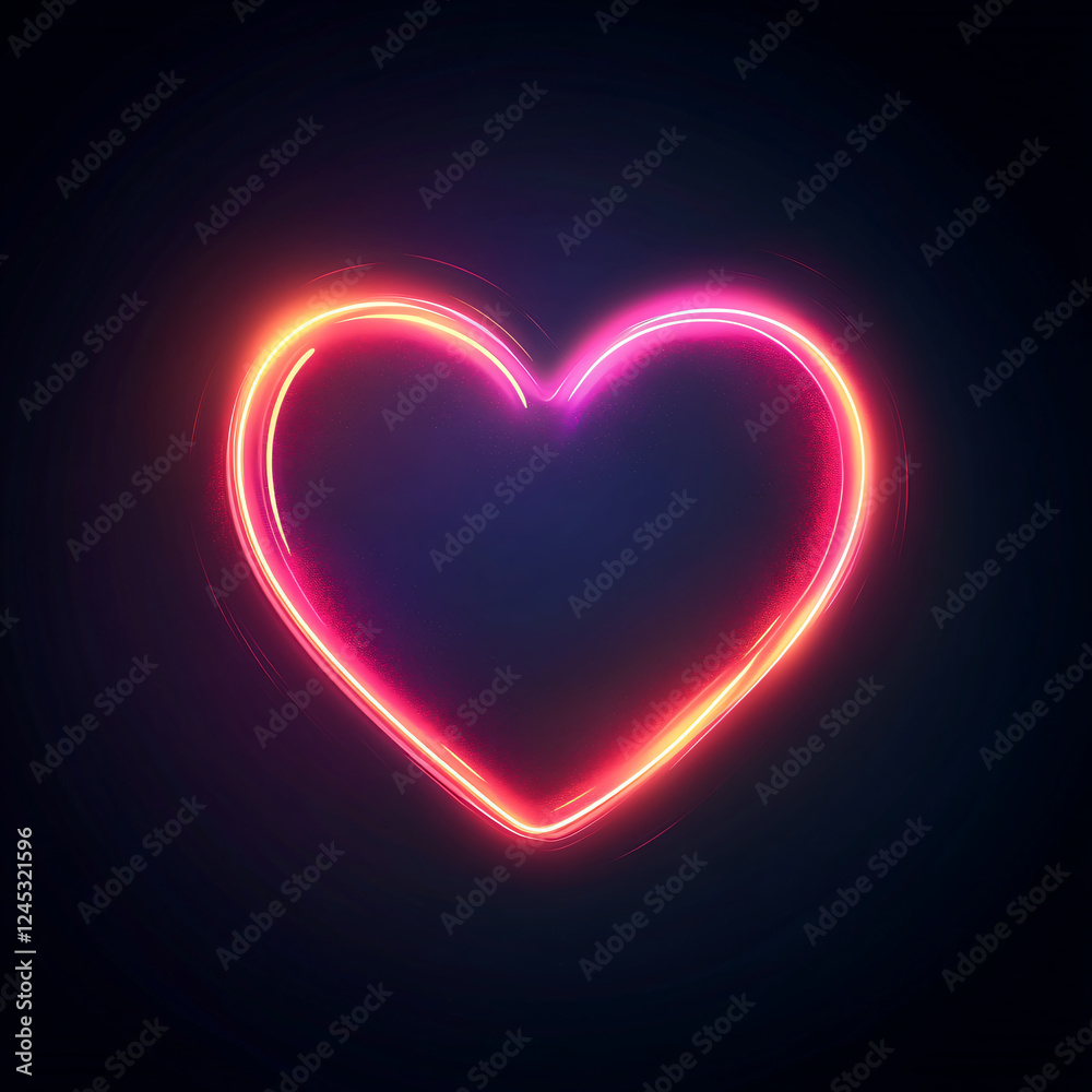 A vibrant neon heart symbol glowing against a dark background, representing love. A vibrant neon heart symbol glowing against a dark background, representing love.