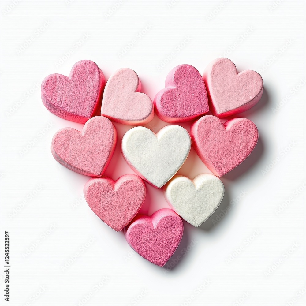 Pink and White HeartShaped Candies Arrand Symmetrically on a Clean Background Pink and White HeartShaped Candies Arrand Symmetrically on a Clean Background