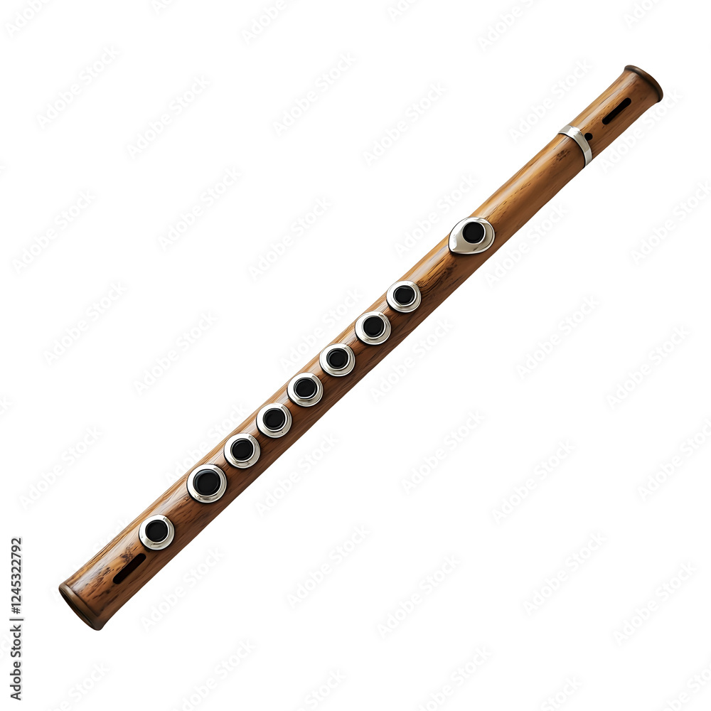 Traditional Irish Flute Lying Flat on White Background for Musical Performances Traditional Irish Flute Lying Flat on White Background for Musical Performances