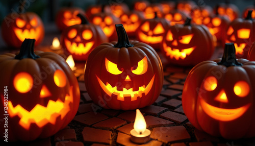 Three Glowing Jack-o'-lanterns with Evil Grins