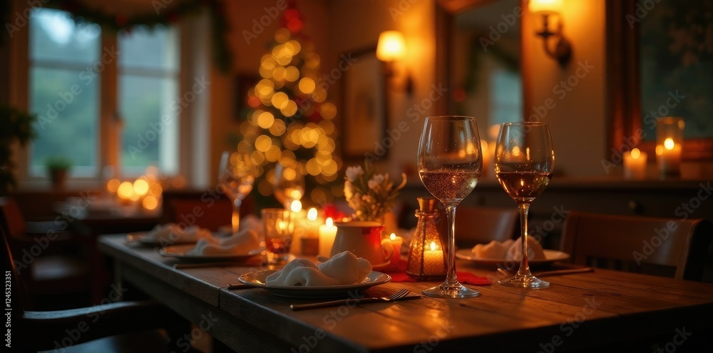 Warm and intimate atmosphere of a festive holiday gathering, , inviting ambiance Warm and intimate atmosphere of a festive holiday gathering, , inviting ambiance