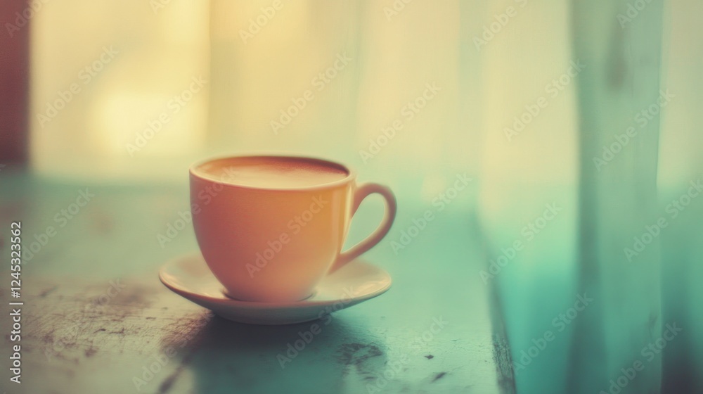 A serene cup of coffee on a saucer, bathed in soft natural light by a window. A serene cup of coffee on a saucer, bathed in soft natural light by a window.