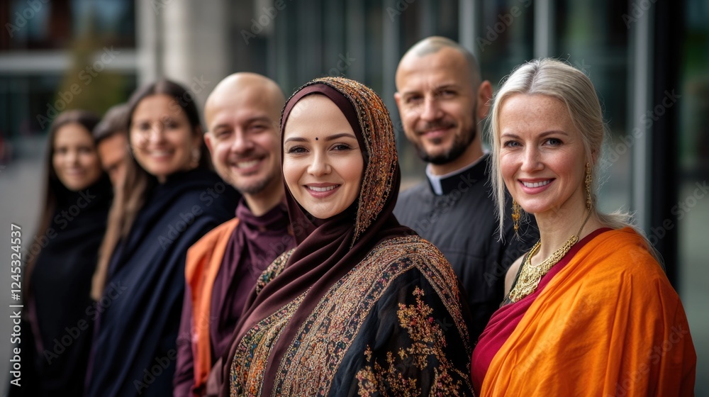 Cultural harmony: diverse figures, spiritual unity, smiling faces, global connection, interfaith respect, inclusive representation, human solidarity, shared values, multicultural community. Cultural harmony: diverse figures, spiritual unity, smiling faces, global connection, interfaith respect, inclusive representation, human solidarity, shared values, multicultural community.