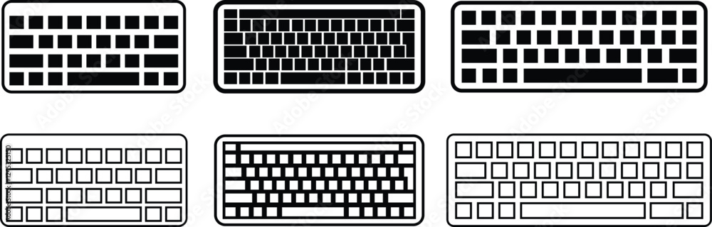 Keyboard icon in flat, line set. Keyboard of computer, laptop. Modern key buttons for pc. isolated on transparent background. control, enter, qwerty, shift, escape. Vector for apps or website
