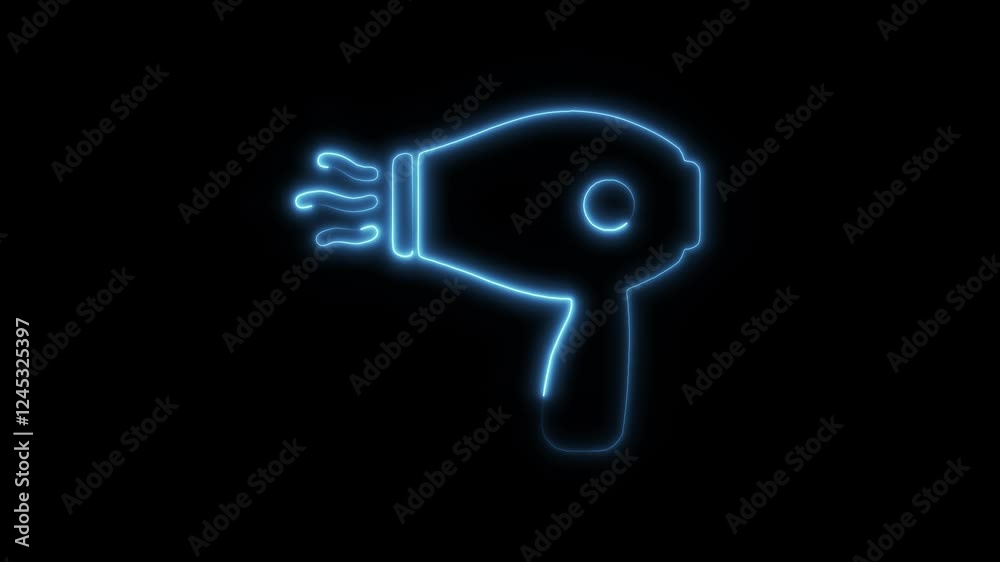 Glowing Neon Hair Dryer Icon Isolated, HD Motion Graphic Representing Personal Care, Beauty, and Hair Styling Glowing Neon Hair Dryer Icon Isolated, HD Motion Graphic Representing Personal Care, Beauty, and Hair Styling