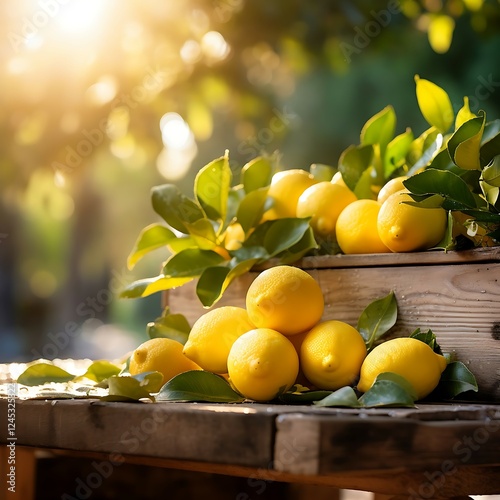 Group of freshly picked harvest lemons on wooden table coming out of a basket isolated white. Front view.