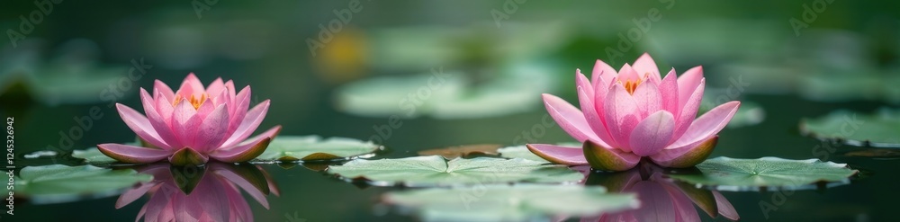 Delicate water lily flowers in a serene pond background, peaceful, abstract Delicate water lily flowers in a serene pond background, peaceful, abstract