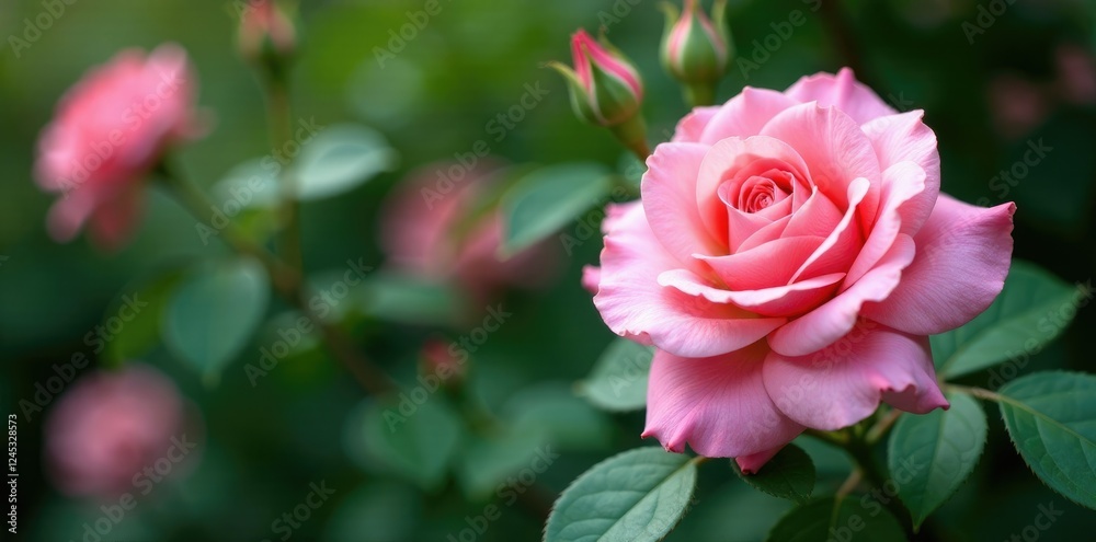 Overlapping leaves forming a border around a blooming rose bush, green, border, rose Overlapping leaves forming a border around a blooming rose bush, green, border, rose