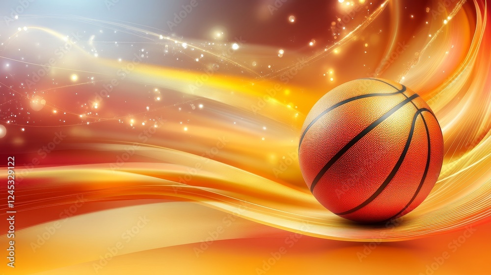 Basketball on abstract swirling light background