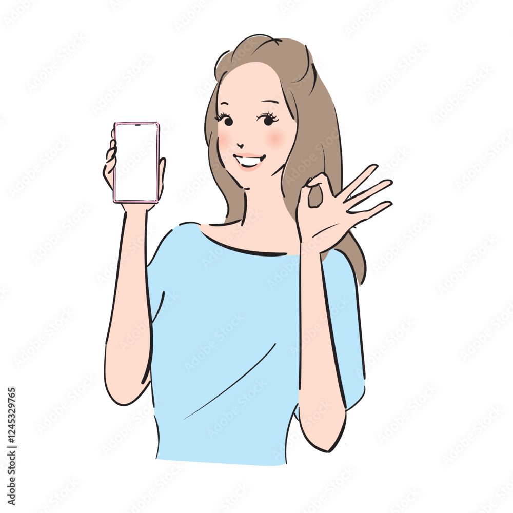 スマホを持つロングケアの美しい女性