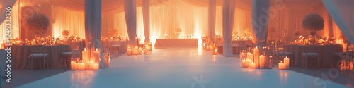 Elegant Wedding Reception Venue with Romantic Candle Lighting  photo