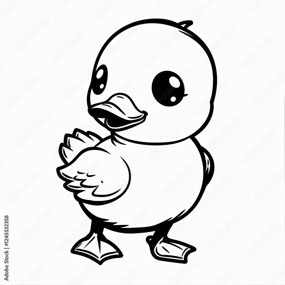 Cute Cartoon Duckling Standing Cheerfully With an Expressive Face and Large Eyes. Generative AI Cute Cartoon Duckling Standing Cheerfully With an Expressive Face and Large Eyes. Generative AI