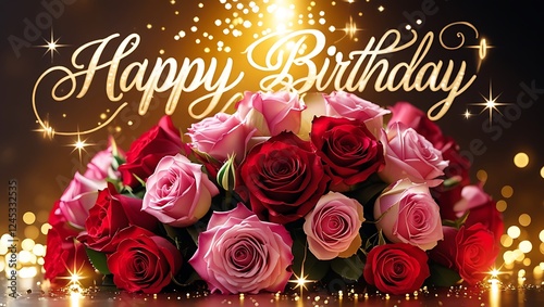 Fototapeta Naklejka Na Ścianę i Meble -  happy birthday card with roses